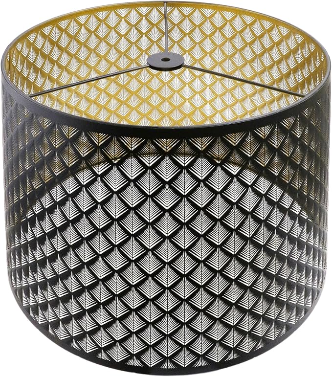 ALUCSET Drum Lampshade 14" Top x 16" Bottom x 11" High (Spider) Large Lamp Shade Replacement for Table Lamps and Floor Lamp Modern Lamp Shades, Black and Gold Lampshades with Etched Arrow Pattern