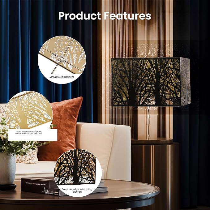 Metal Square Lampshade 8''Top X 14'' Bottom X 9'' Height Lamp Shade Fits For Bedroom Living Room And More Spider Fitter