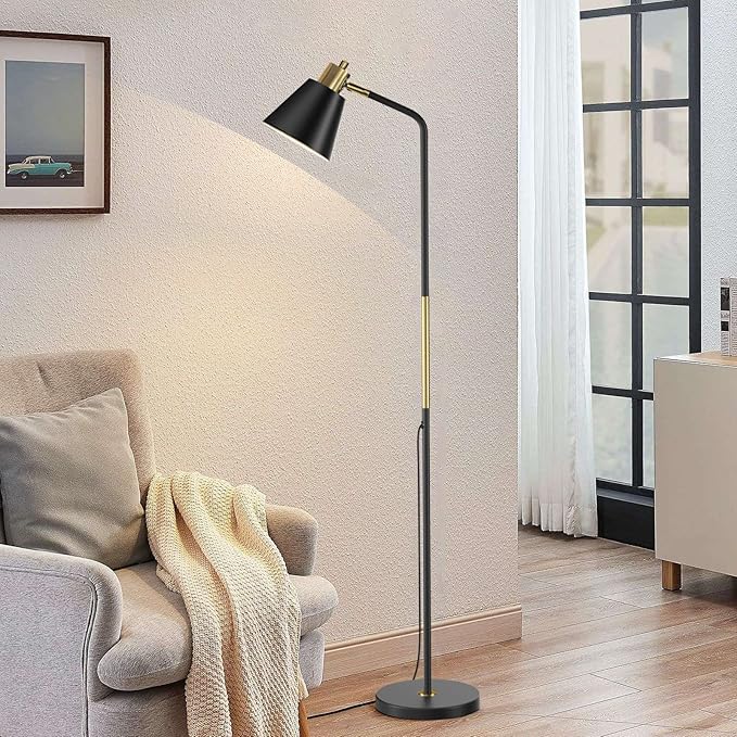 Industrial Floor Lamps for Living Rooms & Bedrooms - Rustic Farmhouse Reading Lamp - Standing, Adjustable Metal Heads Indoor Task Lighting for Living Room Bedroom Office Home Décor (Black-Large)