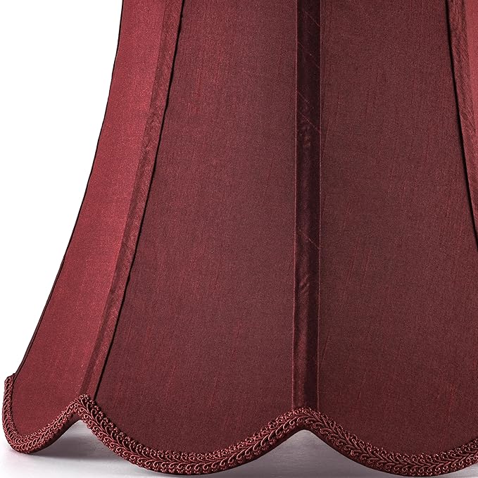 GOSO 13" Medium Burgundy Scalloped Lamp Shades Art Deco, Red Wavy Floral Petal Edge,8" ×13" ×11" Spider for Table Lamp, Floor Lamps Replacement, Faux Silk Lampshade,Easy Assembly(Set of 2)