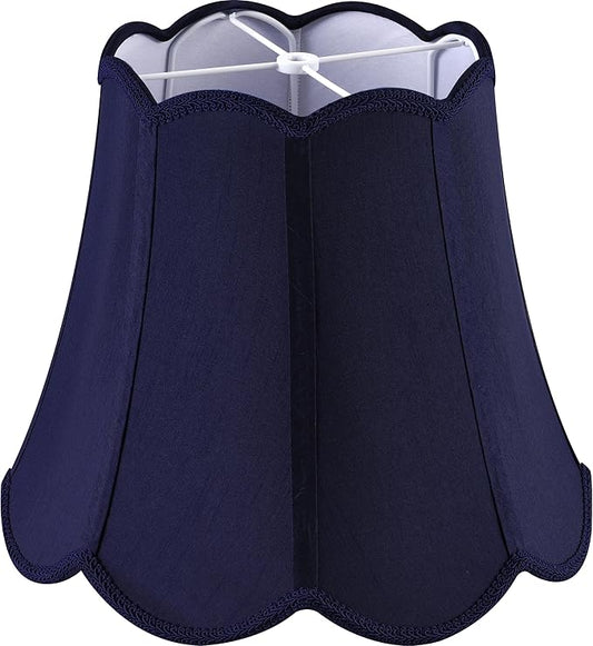 GOSO 13 Inch Medium Blue Wavy Scalloped Lamp Shade for Table Lamp and Floor Lamps Replacement,Art Deco Floral Petal Edge Faux Silk Lampshade,8×13×11 Inch Spider Lampshades for Bedroom,Easy Assembly