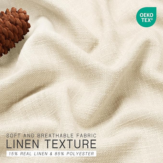 HESTIA Linen Curtains 84 inch Long 2 Panel Set Light Filtering Cream Curtain for Living Room Bedroom 42 inch Wide Blackout Drapes with Rod Pocket Back Tab Pin Hooks (84" Lx42 W)