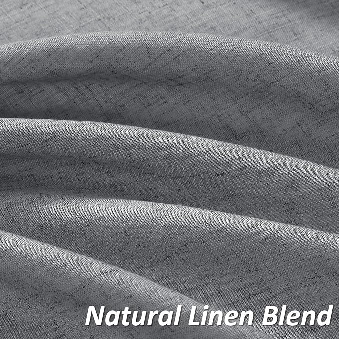 Guken Dark Grey Linen Curtains 108 Inches Long 2 Panel Set Rod Pocket Semi Sheer Dining Room Cozy Bedroom Decor Cotton Look Country Rustic Farmhouse Boho Curtains 52x108