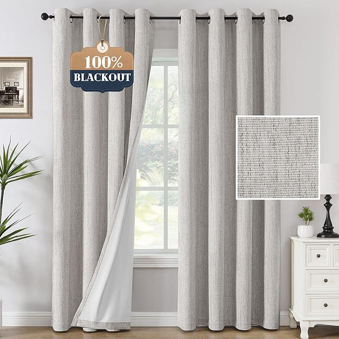 H.VERSAILTEX Chenille Curtains 96 inch Length 2 Panels 100% Blackout Drapes for Bedroom Living Room with White Flocking Coating Back Thermal Insulated Anti-Rust Grommet, Heathered Cloud(Not Solid)