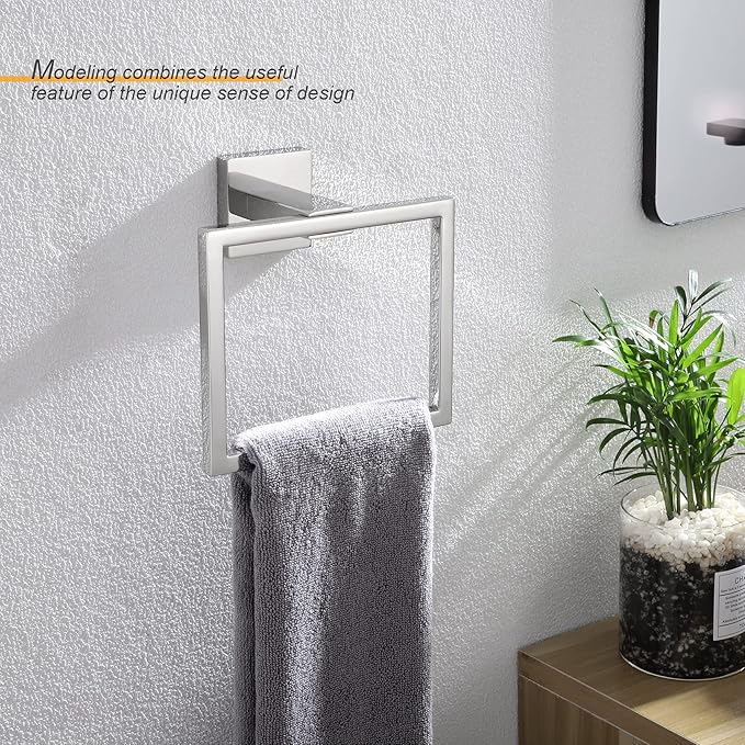 KOKOSIRI Bathroom Towel Holder Bath Towel Ring Towel Hanger Towel Rack Wall Mounted Stainless Steel Mordern Style, Polished Chrome, B3004CH
