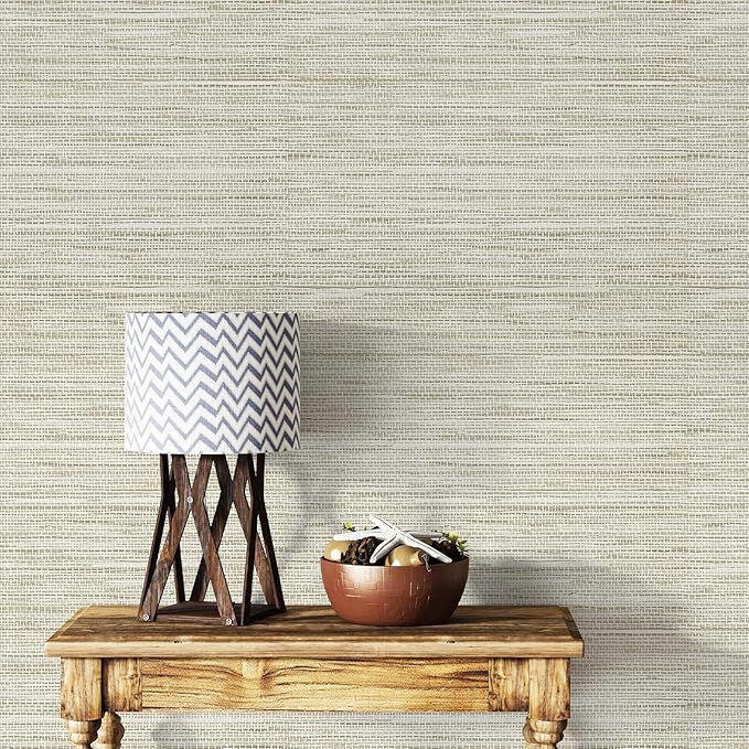 Simon&Siff Cream Textured Grasscloth Peel and Stick Wallpaper 17.7"x394" Neutral Faux Grassweave Waterproof Self Adhesive Removable Wallpaper Mural for Home Decor Bedroom Kitchen Cabinet