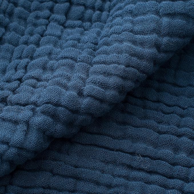 Carriediosa 100% Cotton Muslin Throw Blanket 108" X 90" King Size，4-Layers Summer Gauze Throws for Bed Couch，Soft Lightweight Breathable Linen Blankets Bedspread for Adults All Season，Navy Blue