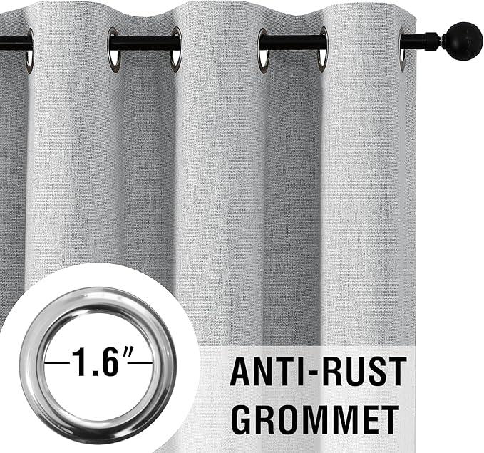 H.VERSAILTEX 100% Blackout Curtains Linen Textured Chenille Curtains Thermal Insulated Curtain 84 Inches Long with White Flocking Coating Back, 2 Panels, Heathered Glacier Gray(Not Solid)