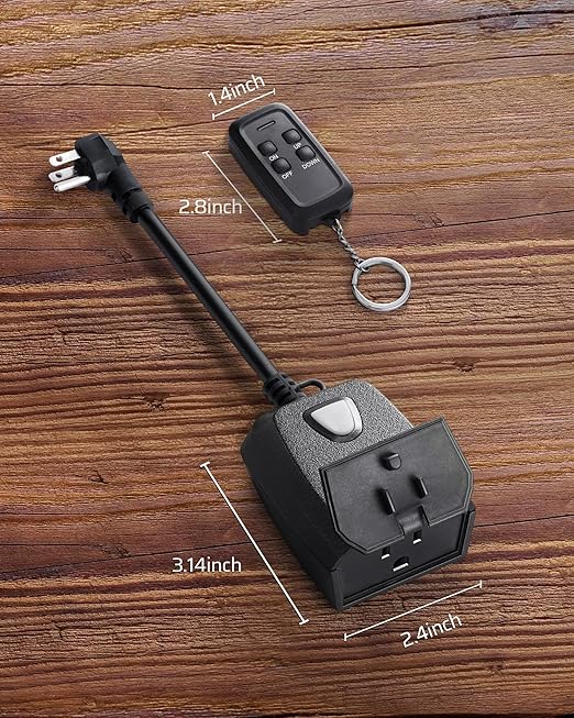 DEWENWILS Outdoor Dimmer for String Lights, Remote Control Plug, 100FT Range, Waterproof Plug in Dimmer for Dimmable LED/Tungsten Bulbs, FCC Listed