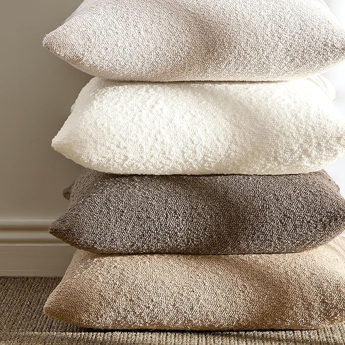 ANRODUO Pack of 2 Textured Boucle Throw Pillow Covers Soft Beige Decorative Accent Solid Pillow Cases Cozy Modern Couch Cushion Case for Chair Sofa Bedroom Living Room Home Decor, 20 x 20 Inch