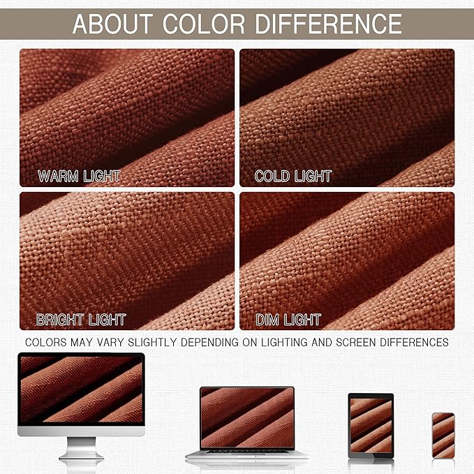 HESTIA Linen Curtains 63 inches Long 2 Panel Set Back Tab Pocket Rustic Farmhouse Boho Drapes for Living Room Semi Sheer Red Orange Window Curtain for Dining Room (63" L x 42" W)