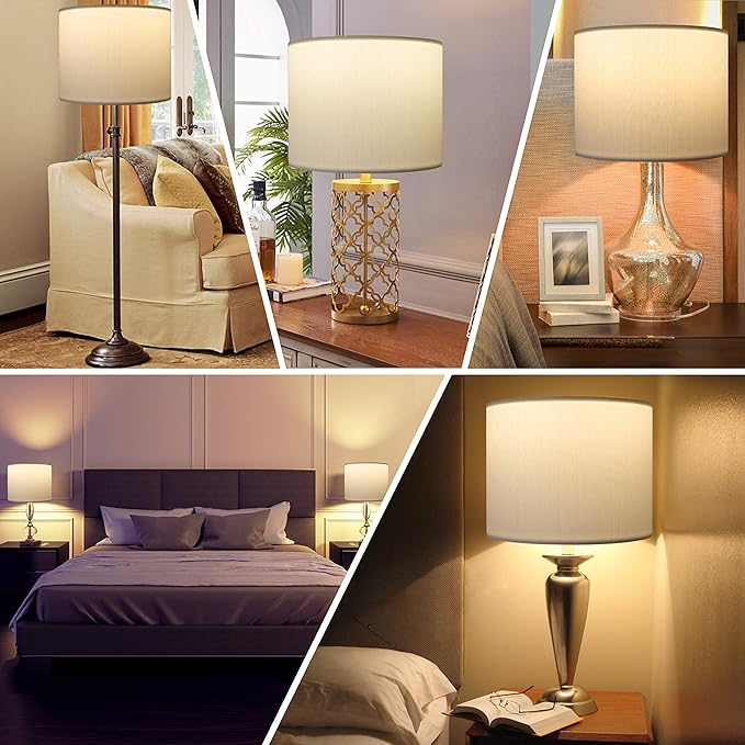 Wellmet 16"x16"x12" Assembly Required Lampshade for Table Lamp, Bedside Lamp, Floor Lamp, Fabric Drum Lampshade Classic Modern Style, Spider Fitter, White