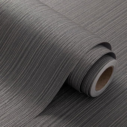 Black Grasscloth Peel and Stick Wallpaper Linen Textured 24"x787" Faux Grassweave Upgraded Thick Extra Large Self-Adhesive Neutral Contact Paper Vinyl Roll for Home Use