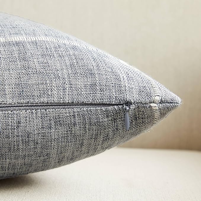 2 Packs Grid Embroidery Throw Pillow Covers, 20x20 Inch Blue Ashes, Farmhouse Linen Decorative Blue Ashes Cushion Covers for Sofa Bed Living Room Home Decor