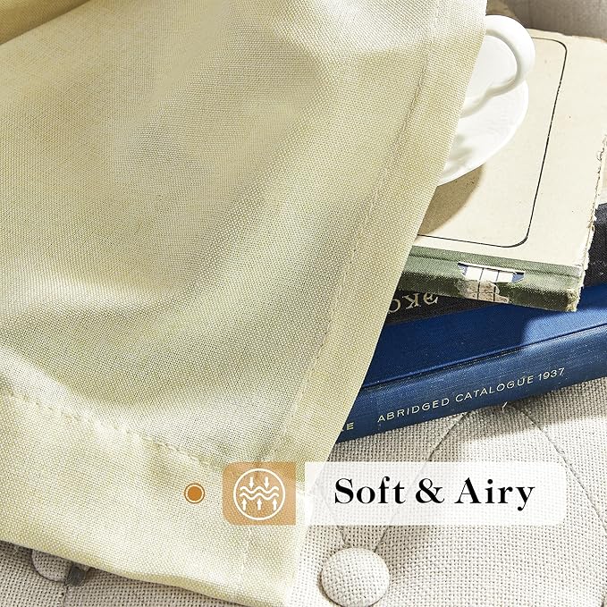 Back Tab Linen Curtains 72 Inch Length 2 Panels Set, Light Filtering Semi Sheer Farmhouse Boho Curtains & Drapes for Bedroom Living Room, Light Yellow W50 x L72