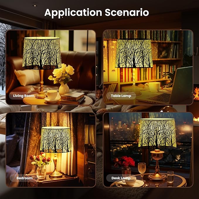 Large Lamp Shade, Metal Lampshade, drum lamp shades,replacement lamp shades For Table Lamp Floor Lamps,Gothic Style Lamp Shade,12x14x10 inches, Tree Pattern Design, Black and Bronze.