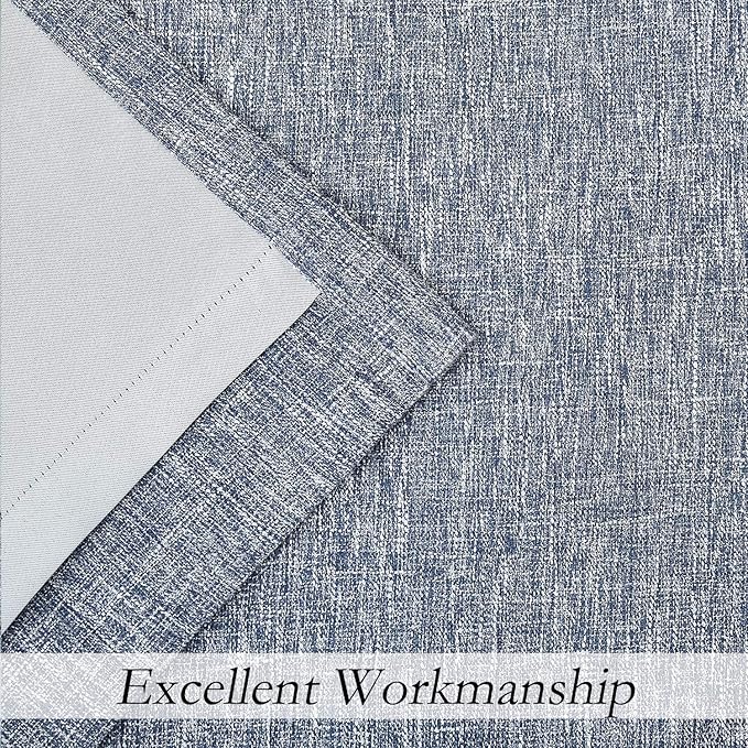 Indigo Solid Full Blackout Curtain Heavy Linen Texture Window Treatment for Bedroom Noise Reducing Thermal Weave Drapes 8 Grommets Top for Living Room with Liner, Navy Blue, 50" x 95", 2 Panels