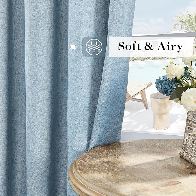 DONREN Dusty Blue Curtains 96 Inch Length for Living Room 2 Panel Back Tab Rod Pocket Drape Light Filtering Semi Sheer Linen Textured Curtain for Bedroom Modern Farmhouse Decor 60x96 Long