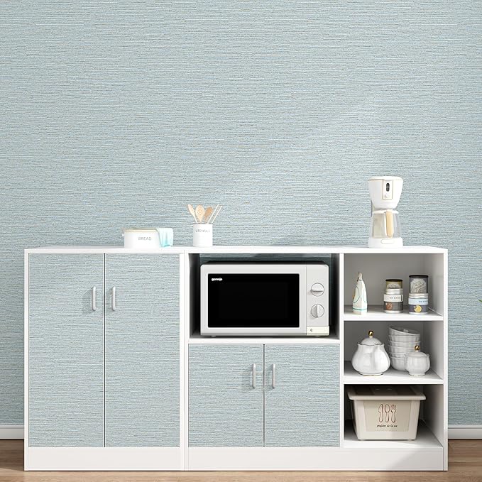 Grasscloth Peel and Stick Wallpaper 20.8"x394" Blue Thick Fabric Textured Linen Classic Faux Grassweave Neutral Removable Wallpaper Vinyl Film Roll for Home Use