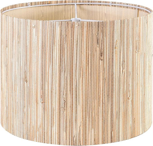 GOSO 13" Straw Boho Lamp Shade for Table Lamps Floor Lamp,Medium Yellow Lampshades Replacement-13" Top x 13" Bottom x 10" High（Spider) Drum Lamp Shades Modern for Living Room,Assembly Required