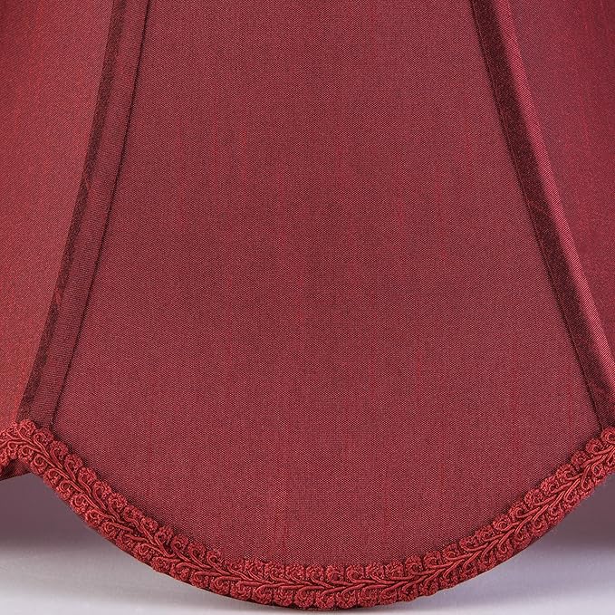 GO&SO Set of 2 Burgundy Bell Lamp Shades Scalloped Lamp Shade Petal Edge Braid 6"Top x 13"Bottom x 10.6"High (Spider) Silk Fabric Lampshades for Floor Lamp,Handmade DIY Table Lamp Shade Replacement
