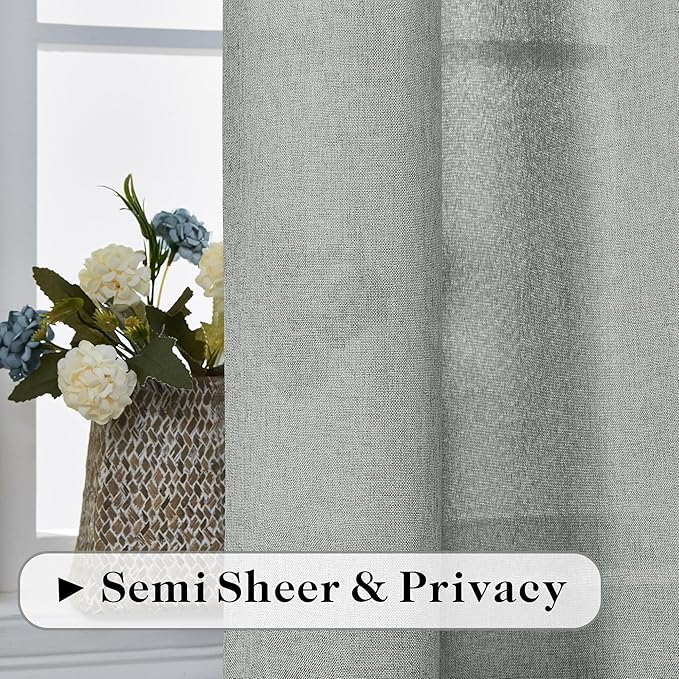 Linen Curtains Natural Linen Blended Curtains Back Tab Window Treatments Panels Drapes for Living Room/Bedroom, Elegant Light Filtering Semi Sheer Curtains (Set of 2, 50" x 96"，Dove Grey)