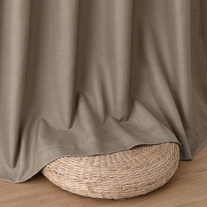 Guken Taupe Grey Linen Curtains 108 Inch Length for Living Room Bedroom 2 Panels Set Rod Pocket Light Filtering Semi Sheer Window Curtains 52 Inch Width Boho Farmhouse Linen Drapes, W52xL108