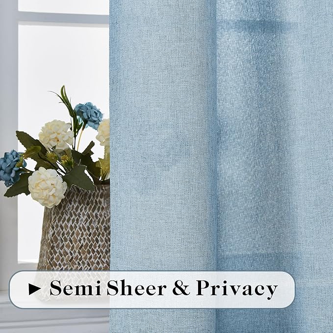 DONREN Dusty Blue Curtains 96 Inch Length for Living Room 2 Panel Back Tab Rod Pocket Drape Light Filtering Semi Sheer Linen Textured Curtain for Bedroom Modern Farmhouse Decor 60x96 Long