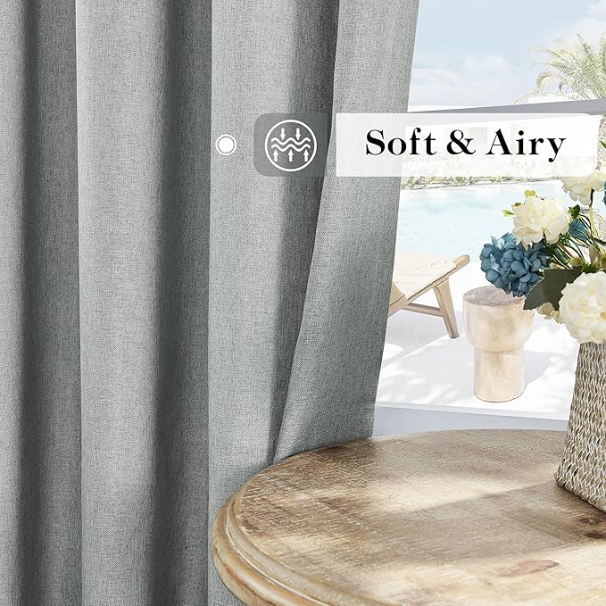 Linen Curtains Natural Linen Blended Curtains Back Tab Window Treatments Panels Drapes for Living Room/Bedroom, Elegant Light Filtering Semi Sheer Curtains (Set of 2, 50" x 96"，Dove Grey)