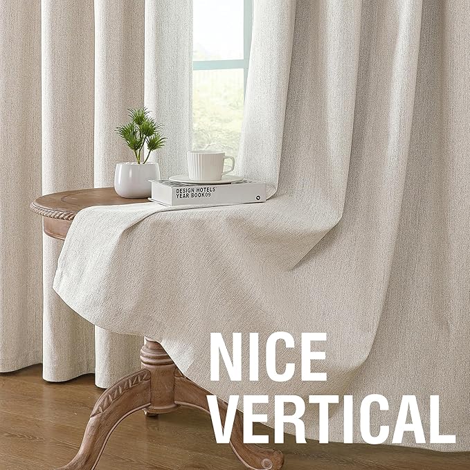 H.VERSAILTEX 100% Blackout Curtains Linen Textured Chenille Curtains Thermal Insulated Curtain Panels with White Flocking Coating Back, 42" W x 84" L, Heathered Natural(Not Solid)