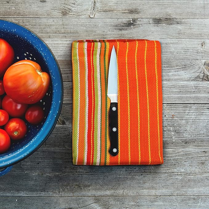 Urban Villa Kitchen Towels Waffle Stripes Dish Towels for Kitchen Orange Waffle Set of 6 Kitchen Towels Highly Absorbent 100% Cotton Over Sized 20X30 in with Mitered Corners Kitchen Hand Tea Towels