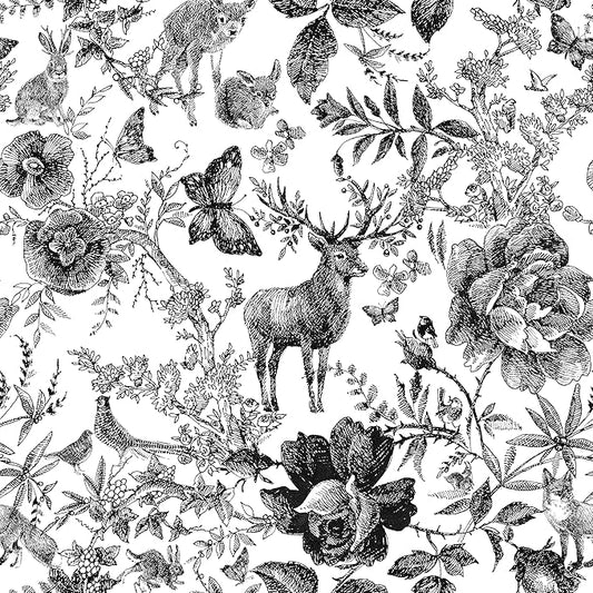 Black and White Vinyl Wallpaper, Removable Floral Wallpaper, 118.1''X17.71'', 14.5 sq.ft, Furniture Wall Shelf Drawer Liner