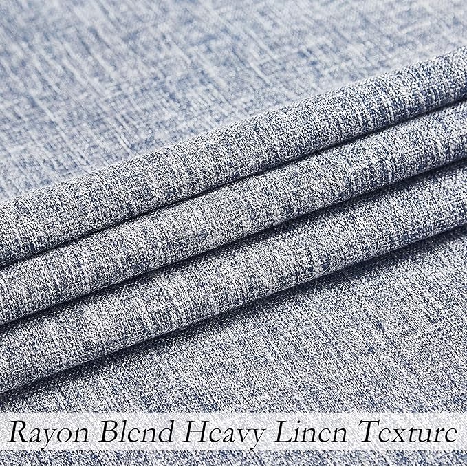 Indigo Solid Full Blackout Curtain Heavy Linen Texture Window Treatment for Bedroom Noise Reducing Triple Weave Drapes 8 Grommets Top for Living Room with Liner, Navy Blue, 50" x 63", 2 Panels