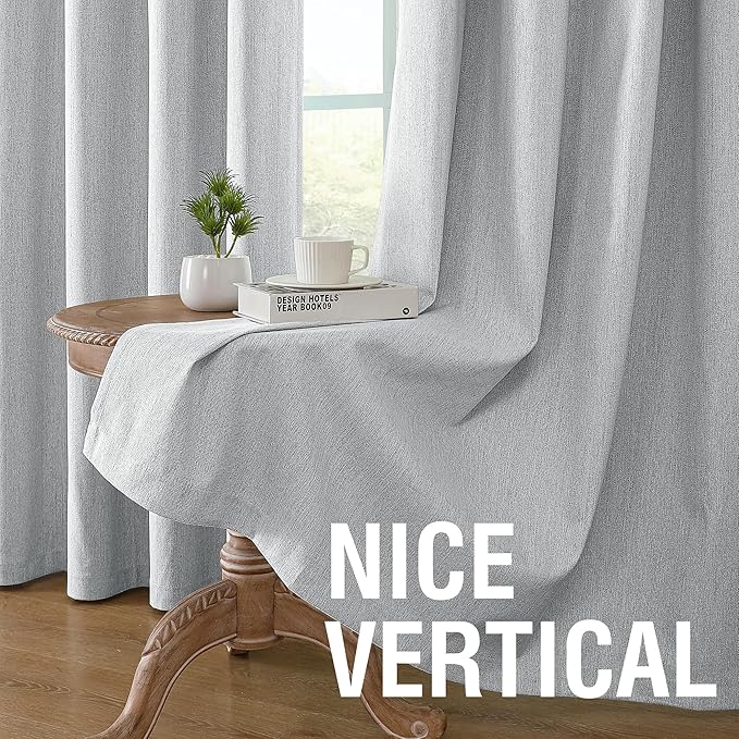 H.VERSAILTEX 100% Blackout Curtains Linen Textured Chenille Curtains Thermal Insulated Curtain 84 Inches Long with White Flocking Coating Back, 2 Panels, Heathered Glacier Gray(Not Solid)