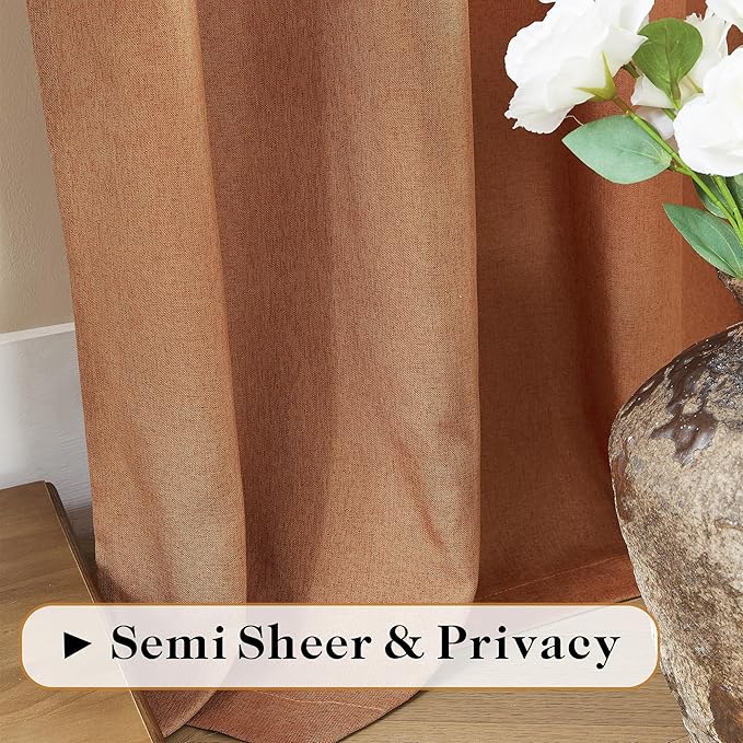 Desert Orange Curtains 84 Inch Length for Living Room 2 Panel Back Tab Rod Pocket Drape Light Filtering Semi Sheer Linen Textured Curtain for Bedroom Modern Farmhouse Decor 50x84 Long